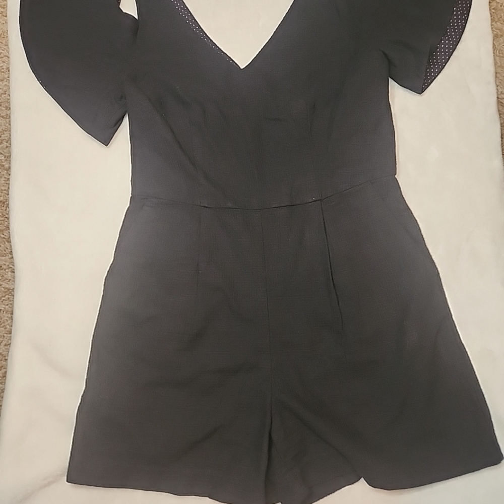 Anthropologie Elevenses black cold shoulder short one piece romper Sz2 - Picture 10 of 16